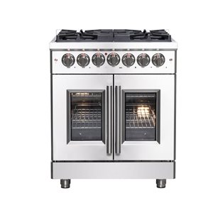 Cuisinière bi-énergie à porte française Massimo par Forno autoportante 30 po