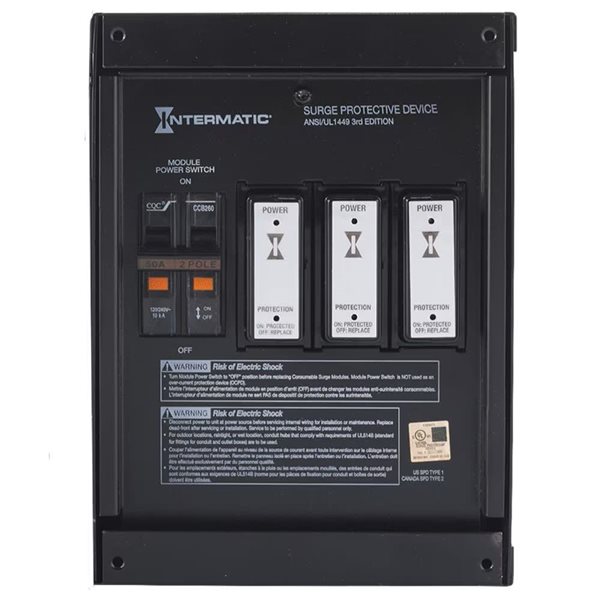 Intermatic Surge Protective Device, 6-Mode, 120/240 VAC 1Ph, Type 1 or Type 2, Indoor Metal