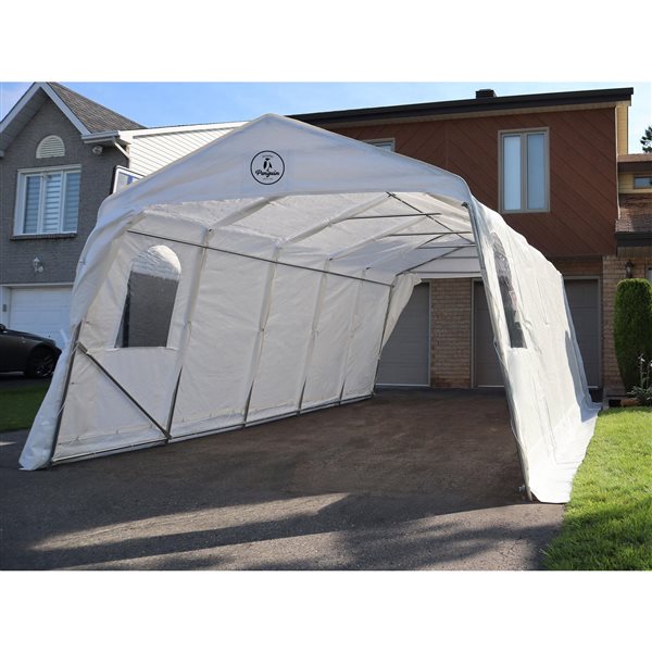 Abri simple pour voiture de Gazebo Penguin en polyéthylène tissé blanc 11 x 20 pi