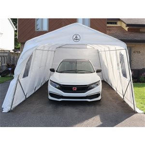 Abri simple pour voiture de Gazebo Penguin en polyéthylène tissé blanc 11 x 20 pi