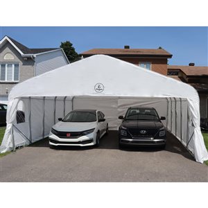 Abri double pour voiture de Gazebo Penguin en polyéthylène tissé blanc 20 x 20 pi