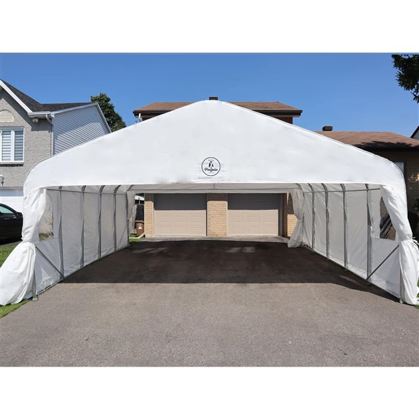 Abri double pour voiture de Gazebo Penguin en polyéthylène tissé blanc 18 x 20 pi