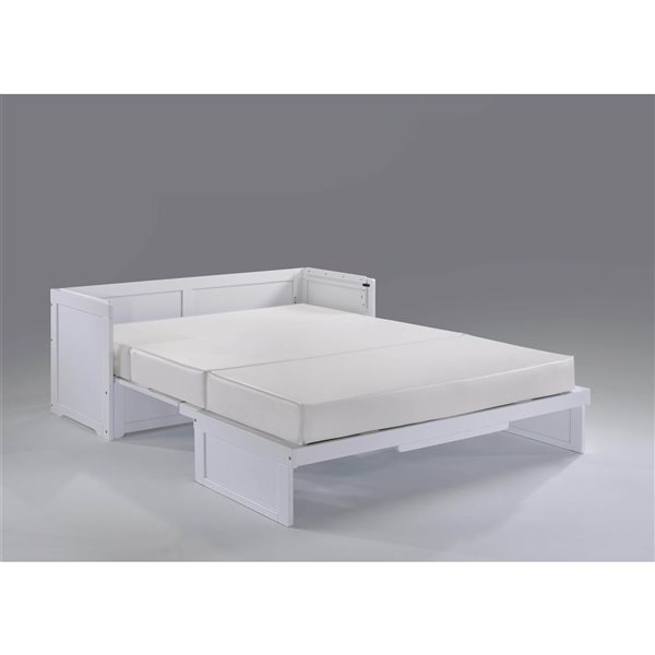 True Contemporary Queen Size Murphy Cube White Cabinet Bed w/ Gel Memory Foam Mattress