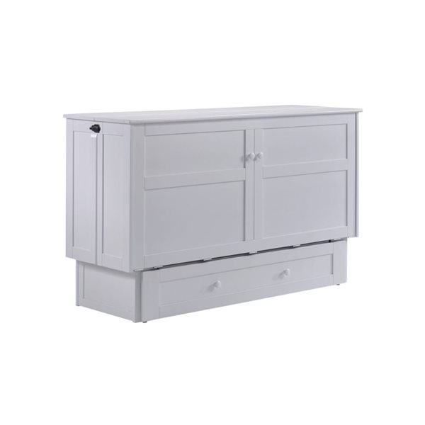 True Contemporary Queen Size Murphy Cube White Cabinet Bed w/ Gel Memory Foam Mattress
