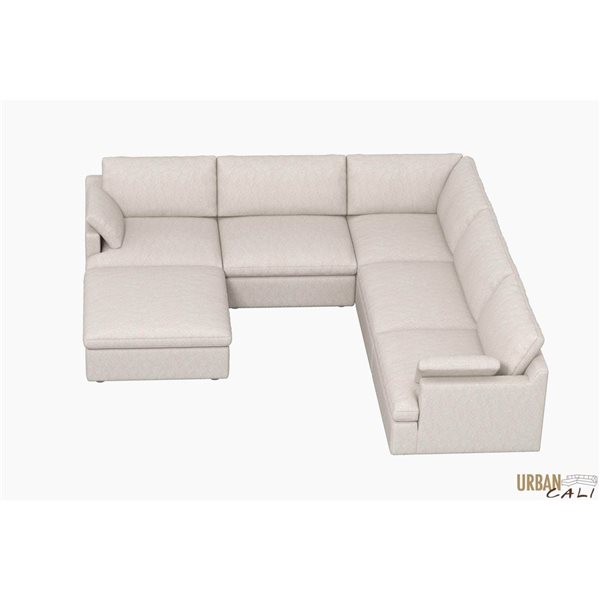 Urban Cali Long Beach Axel Beige Modular Corner Sectional Sofa w/ Ottoman