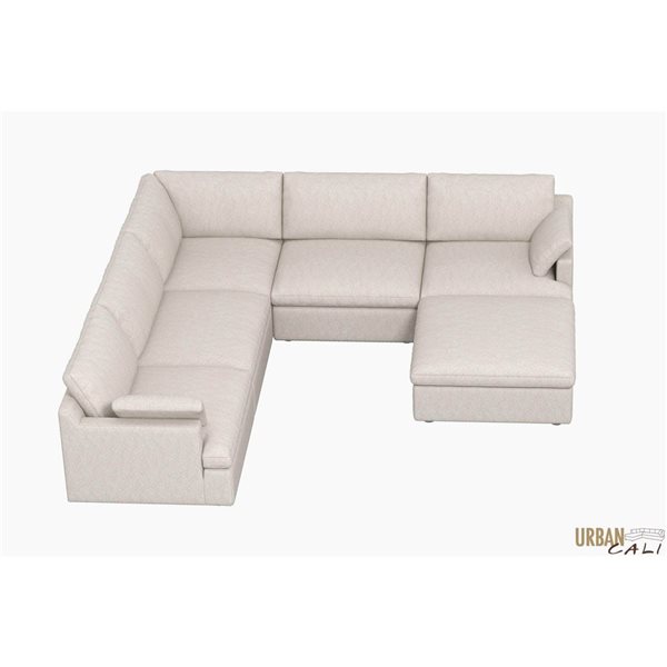 Urban Cali Long Beach Axel Beige Modular Corner Sectional Sofa w/ Ottoman