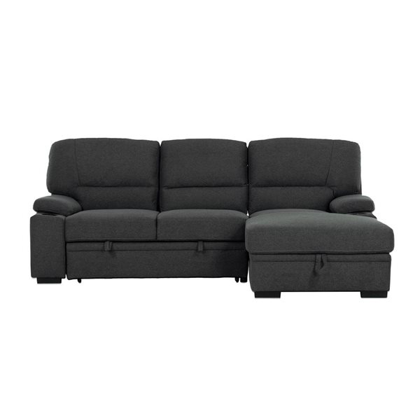 Urban Cali Anaheim II Rowen Charcoal Condo Sleeper Sectional Sofa Bed w/ Cup Holders and Storage