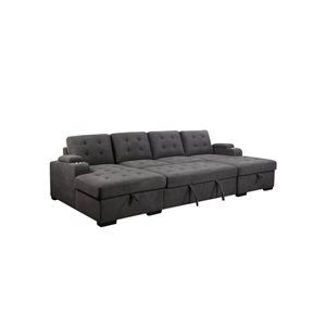 Urban Cali Lancaster Belfast Charcoal U-Shaped Sleeper Sectional Sofa Bed w/ Storage