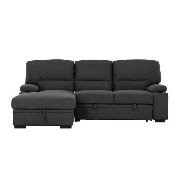 Urban Cali Anaheim II Rowen Charcoal Condo Sleeper Sectional Sofa Bed w/ Cup Holders and Storage