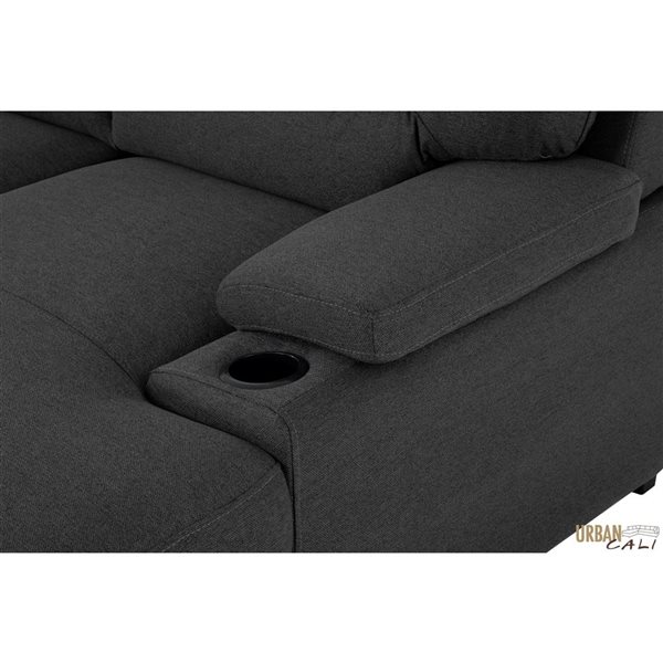 Urban Cali Anaheim II Rowen Charcoal Condo Sleeper Sectional Sofa Bed w/ Cup Holders and Storage