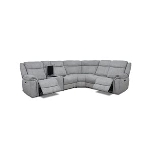 Levoluxe Braun Tweed Ash Corner Sectional Sofa w/ Console, Power Recliners, and Power Headrests