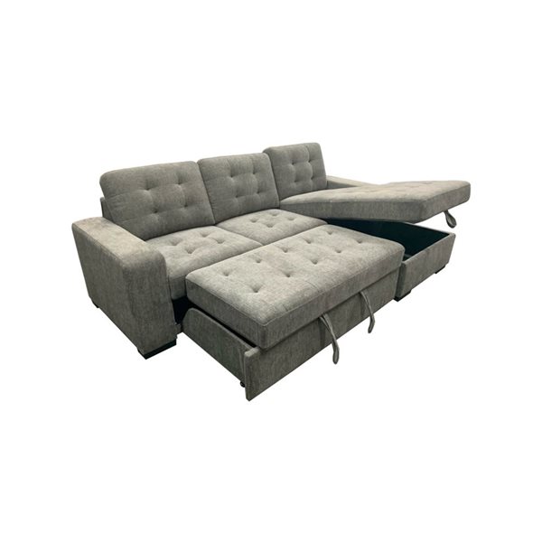 Urban Cali Coronado Nora Gray Tufted Sleeper Sectional Sofa w/ Storage ...