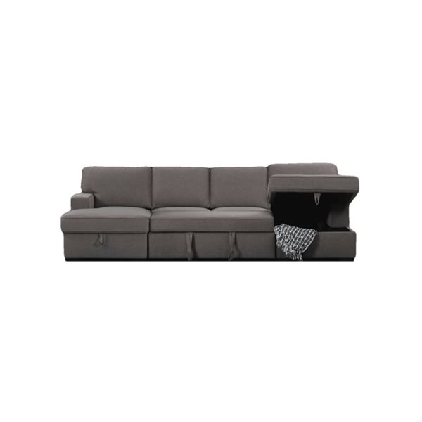 Canapé Sectionnel Modulaire En Velours Côtelé - Forme En U Avec Méridienne, épaisse Mousse Régressive (Noir)