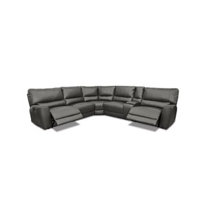 Levoluxe Aura Charcoal Faux Leather Corner Sectional Sofa w/ Console and Power Recliners