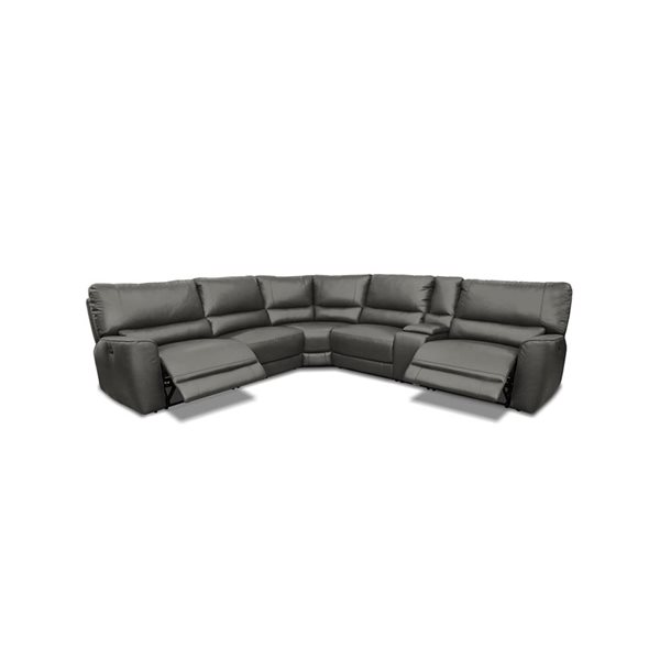 Canapé sectionnel d'angle Levoluxe Aura avec console et fauteuils inclinables électriques en similicuir anthracite