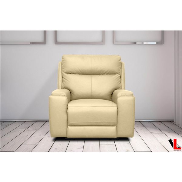 Fauteuil à inclinaison électrique Arlo par Levoluxe 41,3 po taupe avec appui-tête électrique en cuir assorti