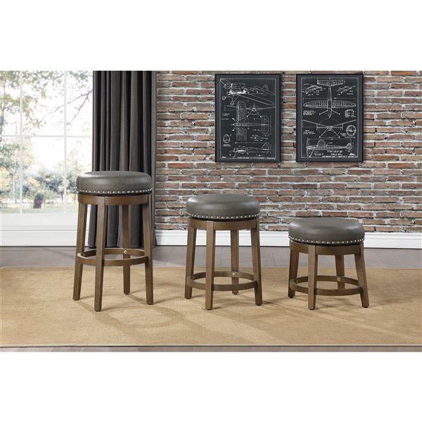 HomeTrend Westby Grey Faux Leather Round Upholstered Bar Height Swivel Stools - Set of 2
