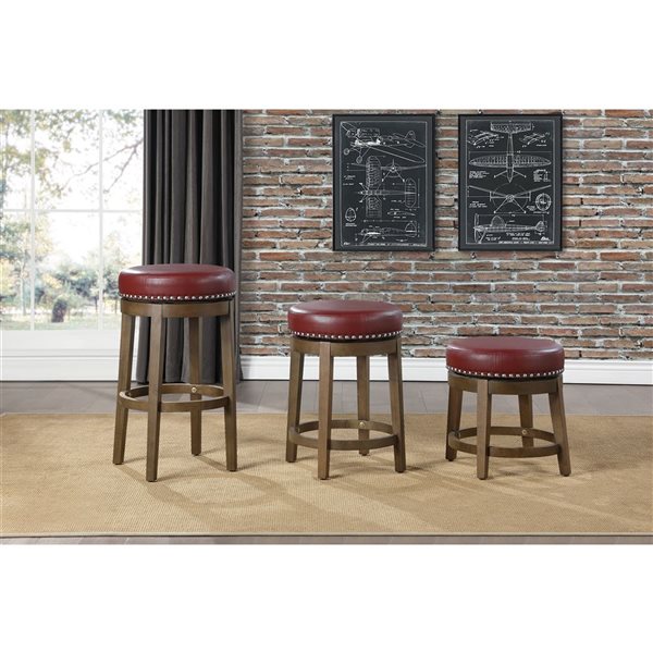 HomeTrend Westby Red Faux Leather Round Upholstered Counter-Height Swivel Stools - 2/Stools