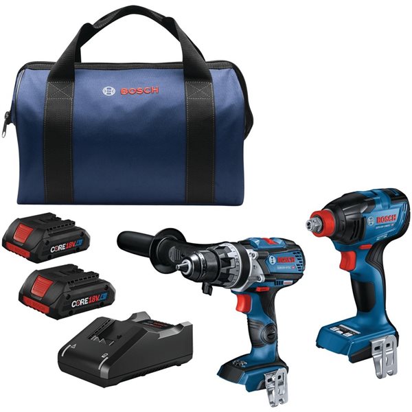 Bosch 18V Tool Combo with 1/4-in Drill Chuck Impact Driver/Wrench and 1/2-in Hammer Drill/Driver and 2 Batteries