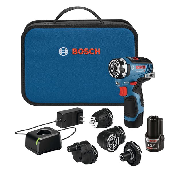 Bosch Chameleon 12V Max Drill Driver with 5 In 1 Flexiclick System and 2 2.0 Ah Batteries