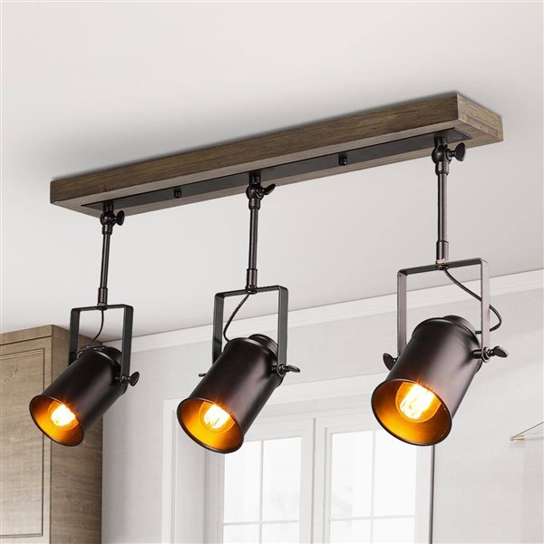 LNC Lyra 3-Light Black and Brown Wood Track Lighting