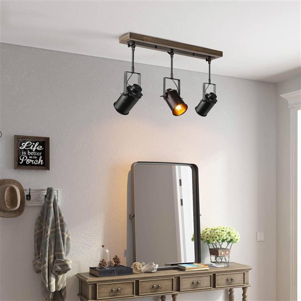 LNC Lyra 3-Light Black and Brown Wood Track Lighting