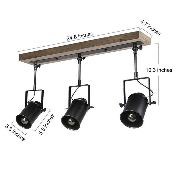 LNC Lyra 3-Light Black and Brown Wood Track Lighting