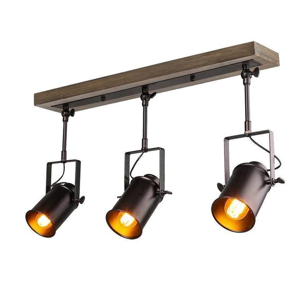 LNC Lyra 3-Light Black and Brown Wood Track Lighting