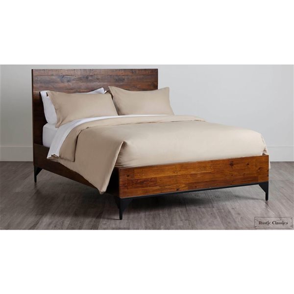 Rustic Classics Blackcomb Reclaimed Wood and Metal Platform Kin Bed in Coffee Bean