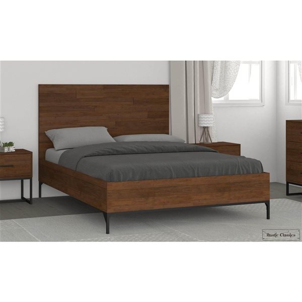 Rustic Classics Blackcomb Reclaimed Wood and Metal Platform Kin Bed in Coffee Bean