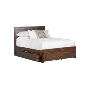 Rustic Classics Whistler Reclaimed Wood Platform Queen Bed with 4 Storage Drawers in Brown