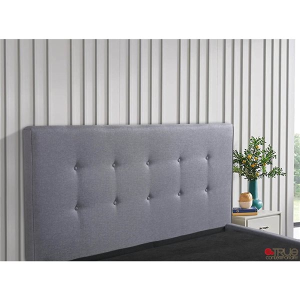 True Contemporary Drew Grey Tufted Linen Queen Platform Bed