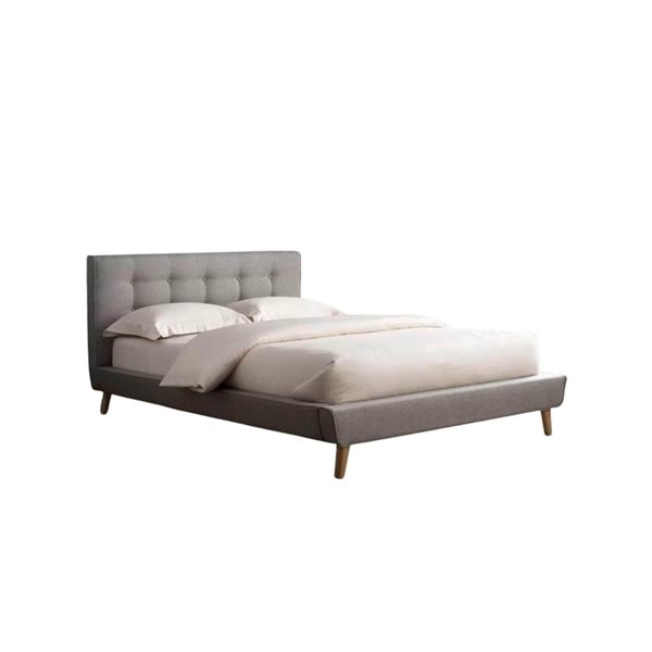 True Contemporary Drew Grey Tufted Linen Queen Platform Bed DREW