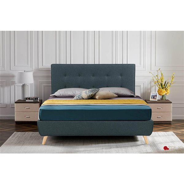 True Contemporary Drew Midnight Blue Tufted Linen Full Size Platform Bed