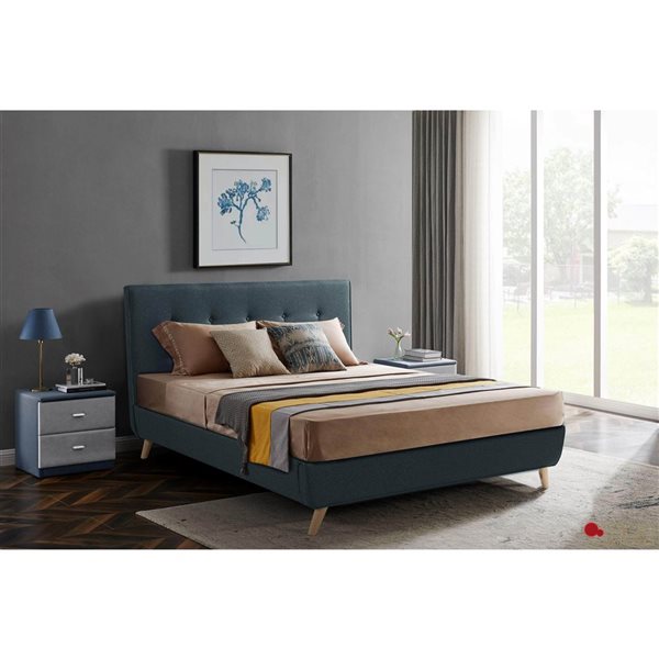 True Contemporary Drew Midnight Blue Tufted Linen Full Size Platform Bed