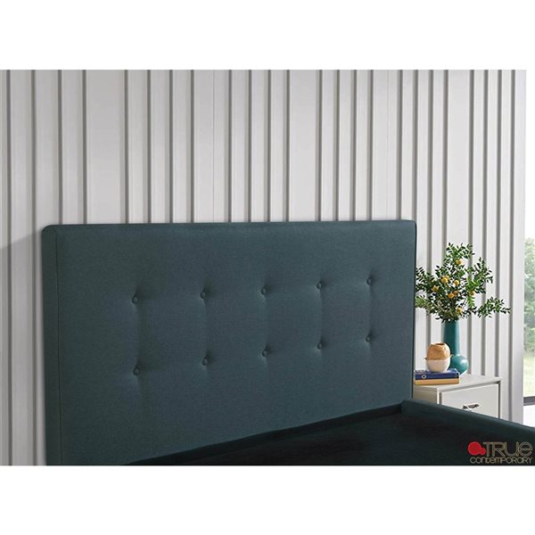 True Contemporary Drew Midnight Blue Tufted Linen Full Size Platform Bed