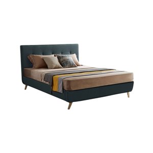 True Contemporary Drew Midnight Blue Tufted Linen Full Size Platform Bed