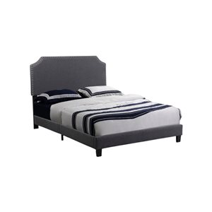 True Contemporary Markle Dark Grey Linen Upholstered Full Platform Bed with Nailhead Trim