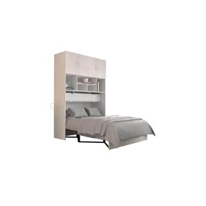 True Contemporary Hyde White Murphy Cube Cabinet Queen Bed with Folding Gel Memory Foam Mattress