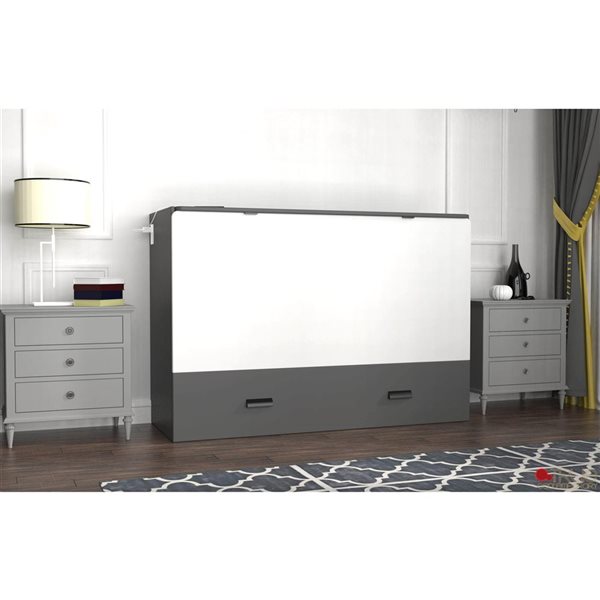 True Contemporary Hyde Light Grey and Dark Grey Murphy Cube Cabinet Queen Size Bed with Folding Gel Memory Foam Mattress