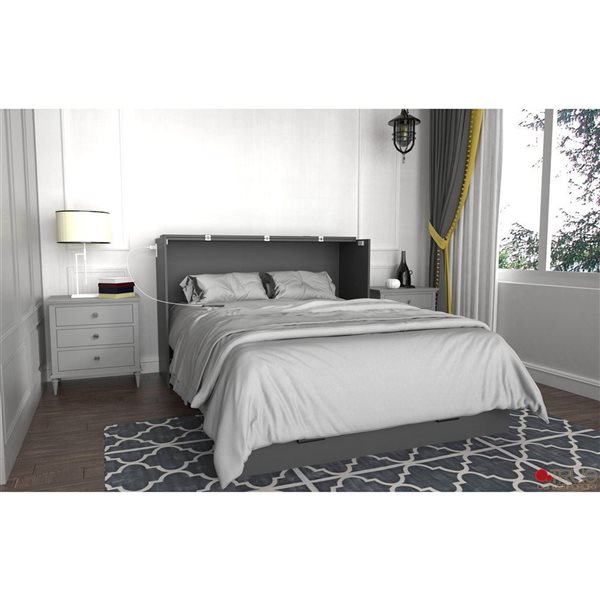 True Contemporary Hyde Light Grey and Dark Grey Murphy Cube Cabinet Queen Size Bed with Folding Gel Memory Foam Mattress