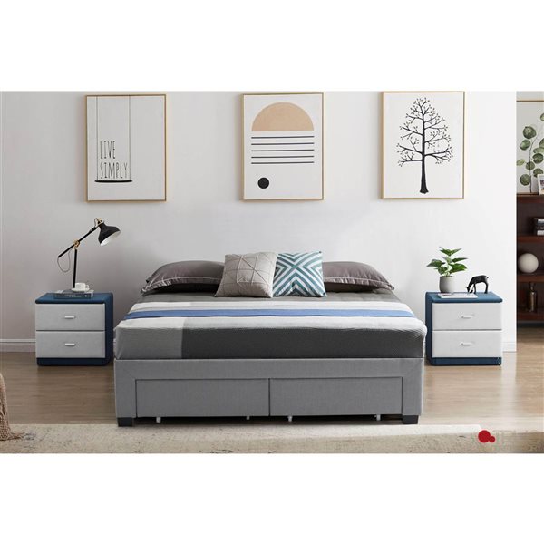 True Contemporary EZ Base Foundation Grey Queen Platform Bed with 2 Storage Drawers