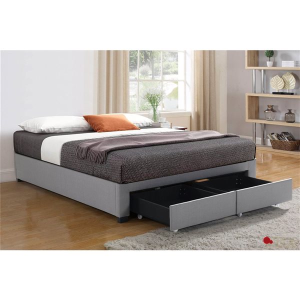 True Contemporary EZ Base Foundation Grey Queen Platform Bed with 2 Storage Drawers