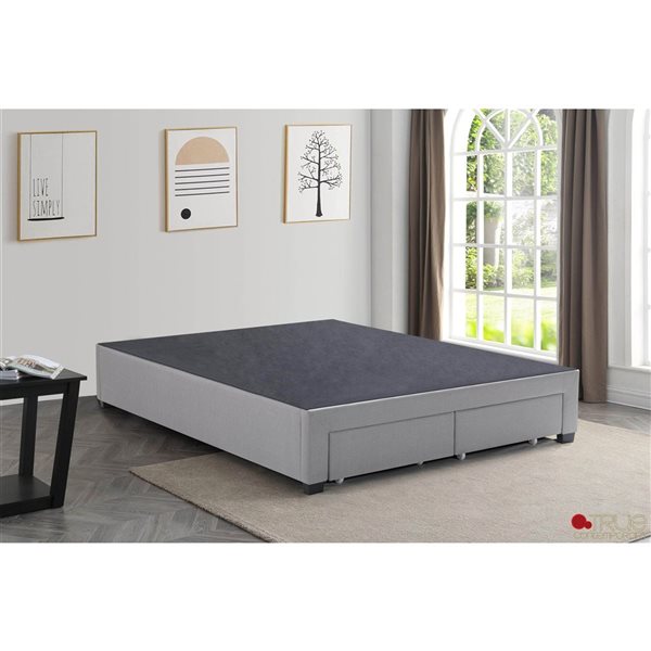 True Contemporary EZ Base Foundation Grey Queen Platform Bed with 2 Storage Drawers