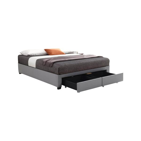 True Contemporary EZ Base Foundation Grey Queen Platform Bed with 2 Storage Drawers