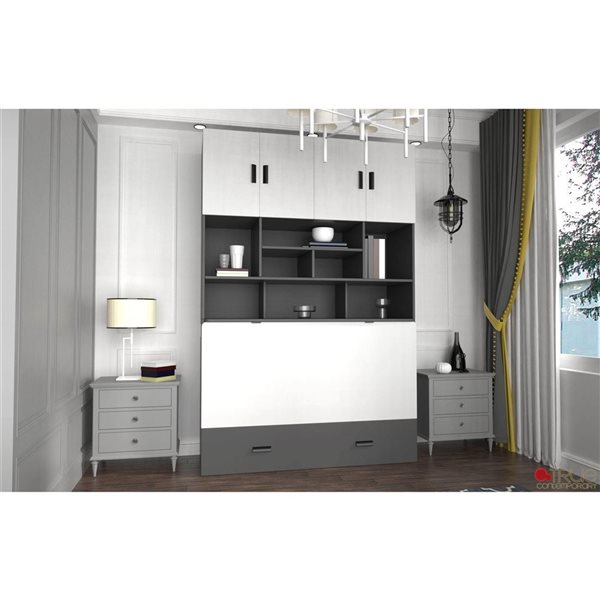 True Contemporary Hyde Light Grey and Dark Grey Murphy Cube Cabinet Twin Bed with Folding Gel Memory Foam Mattress