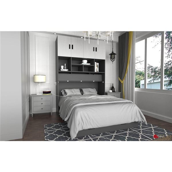 True Contemporary Hyde Light Grey and Dark Grey Murphy Cube Cabinet Twin Bed with Folding Gel Memory Foam Mattress