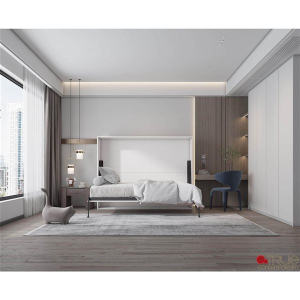True Contemporary Heidi II White Horizontal Murphy Wall Pull Down Queen Bed