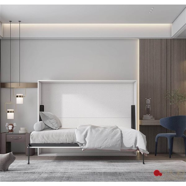 True Contemporary Heidi II White Horizontal Murphy Wall Pull Down Queen Bed