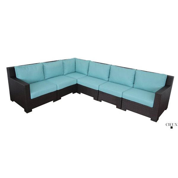 CIEUX Provence Outdoor Patio Wicker Rattan Modular L-Shaped Sectional Sofa in Blue